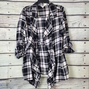 EST. 1946 Women’s Plaid Waterfall Open Front Cardigan Black White Plus Size 18/2